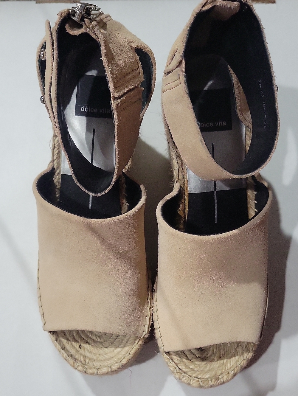 Dolce Vita Beige Suede Espadrille Wedge Sandals with Ankle Strap